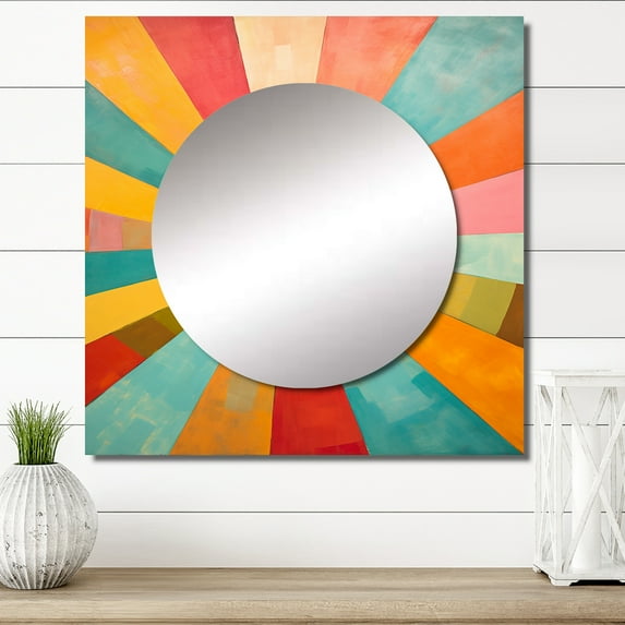 Designart "Colorful Mid Century Optical Charm II" Abstract Square Mirror For Wall Decor - Large Multi-Color Square Printed Wall Mirror Art - Wall Mounted Square Large Mirror
