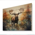 thumbnail image 1 of Designart "Colorful Moose Majestic painting" Animals Print on Natural Pine Wood, 1 of 5