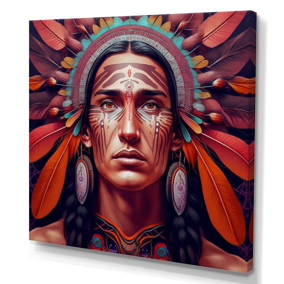 Designart Colorful Native American Man II Canvas Wall Art