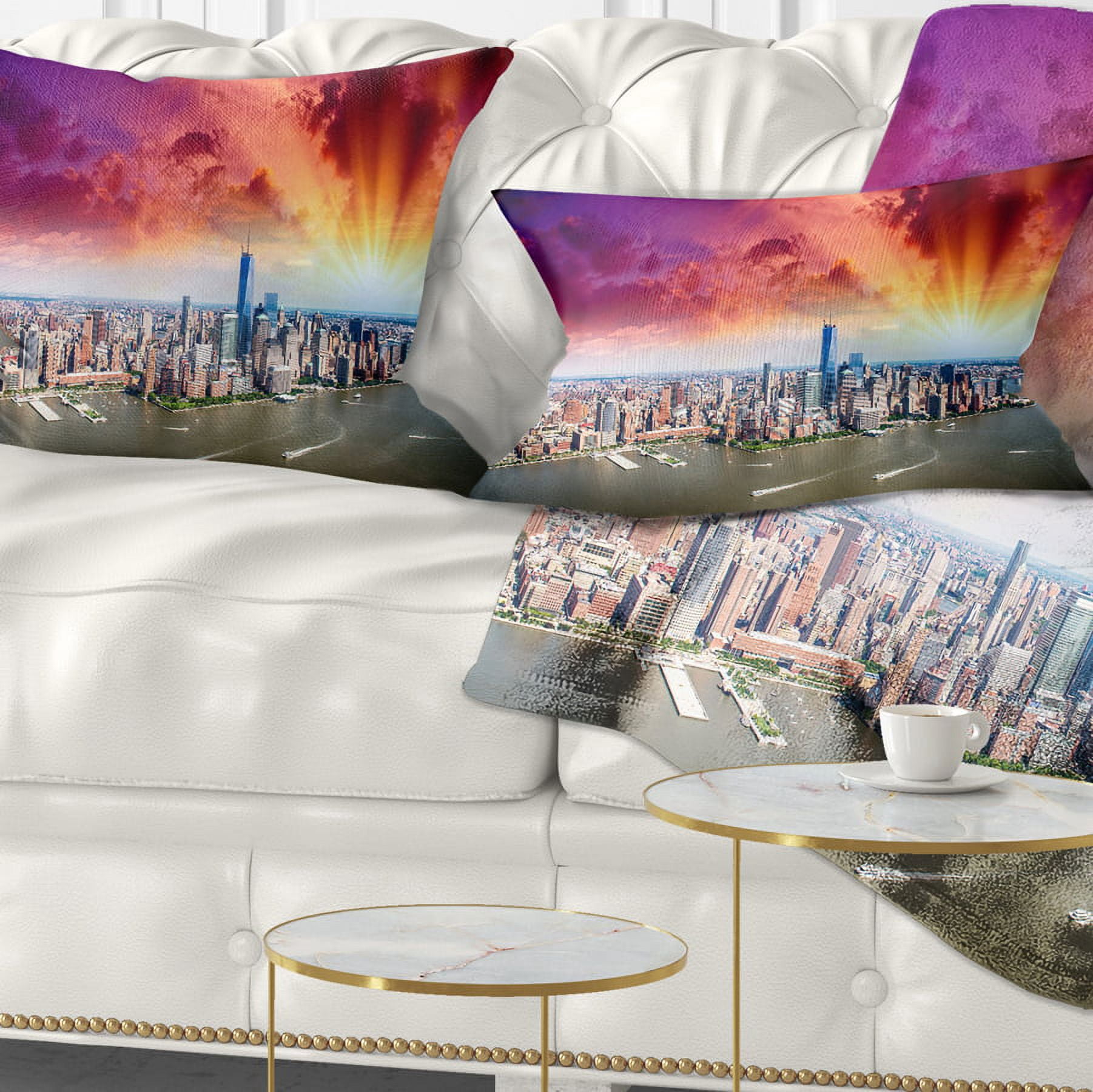 Designart Colorful New York Skyline Aerial View - Modern Cityscape Throw Pillow - 12x20