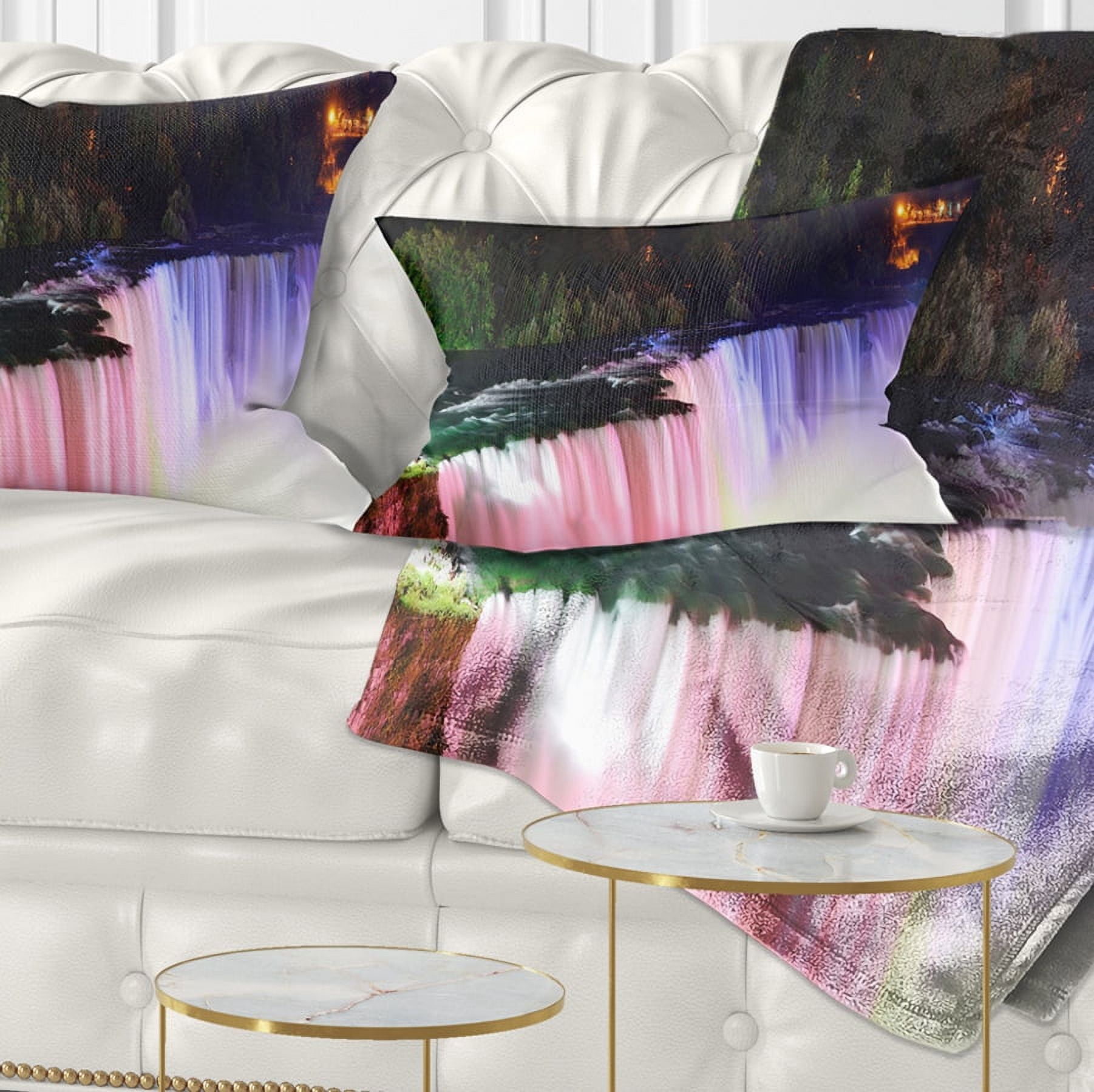 Designart Colorful Niagara Falls Panorama - Abstract Throw Pillow - 12x20