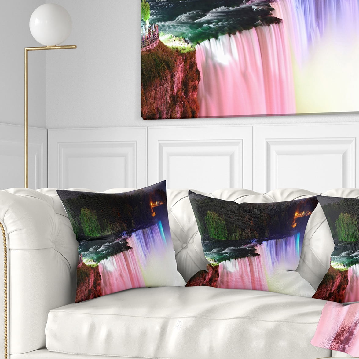 Designart Colorful Niagara Falls Panorama - Abstract Throw Pillow - 16x16