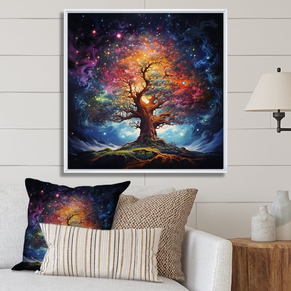 Designart "Colorful Oak Tree magic Strength II" Tree Oak Floater Framed Canvas Print