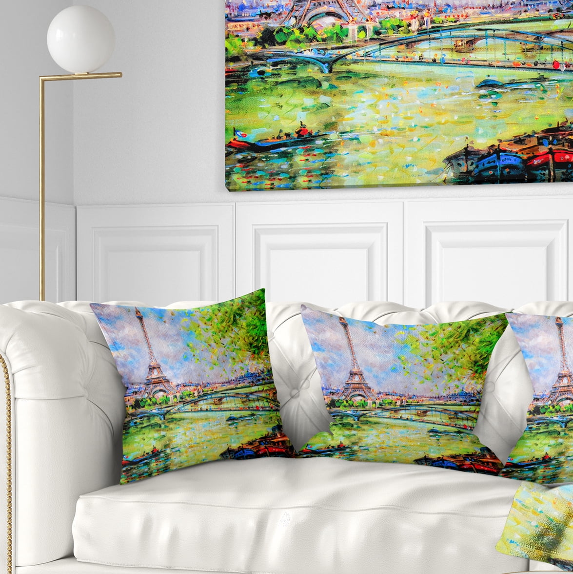 Designart Colorful Painting of Eiffel - Landscape Printed Throw Pillow - 18x18