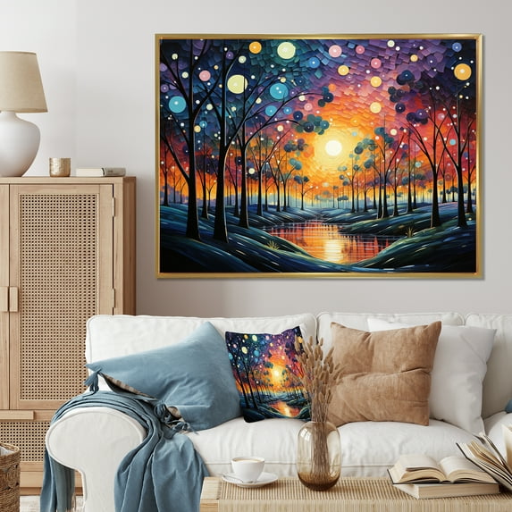 Designart "Colorful Palm Trees composition IV" Abstract Landscape Floater Framed Canvas Print