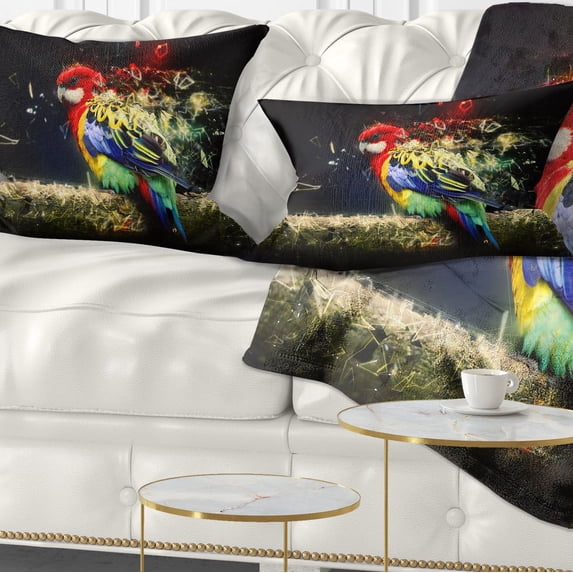 Designart Colorful Parrot on Branch - Animal Throw Pillow - 12x20