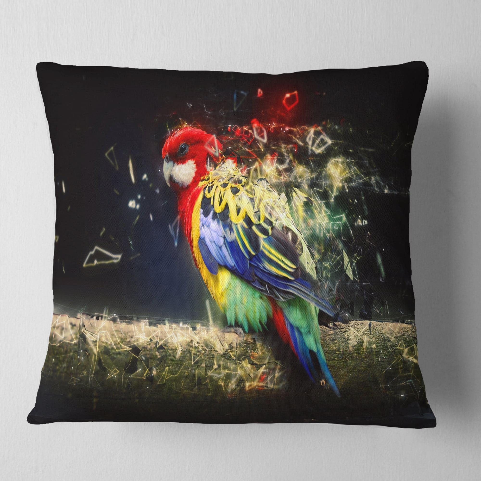 Designart Colorful Parrot on Branch - Animal Throw Pillow - 16x16