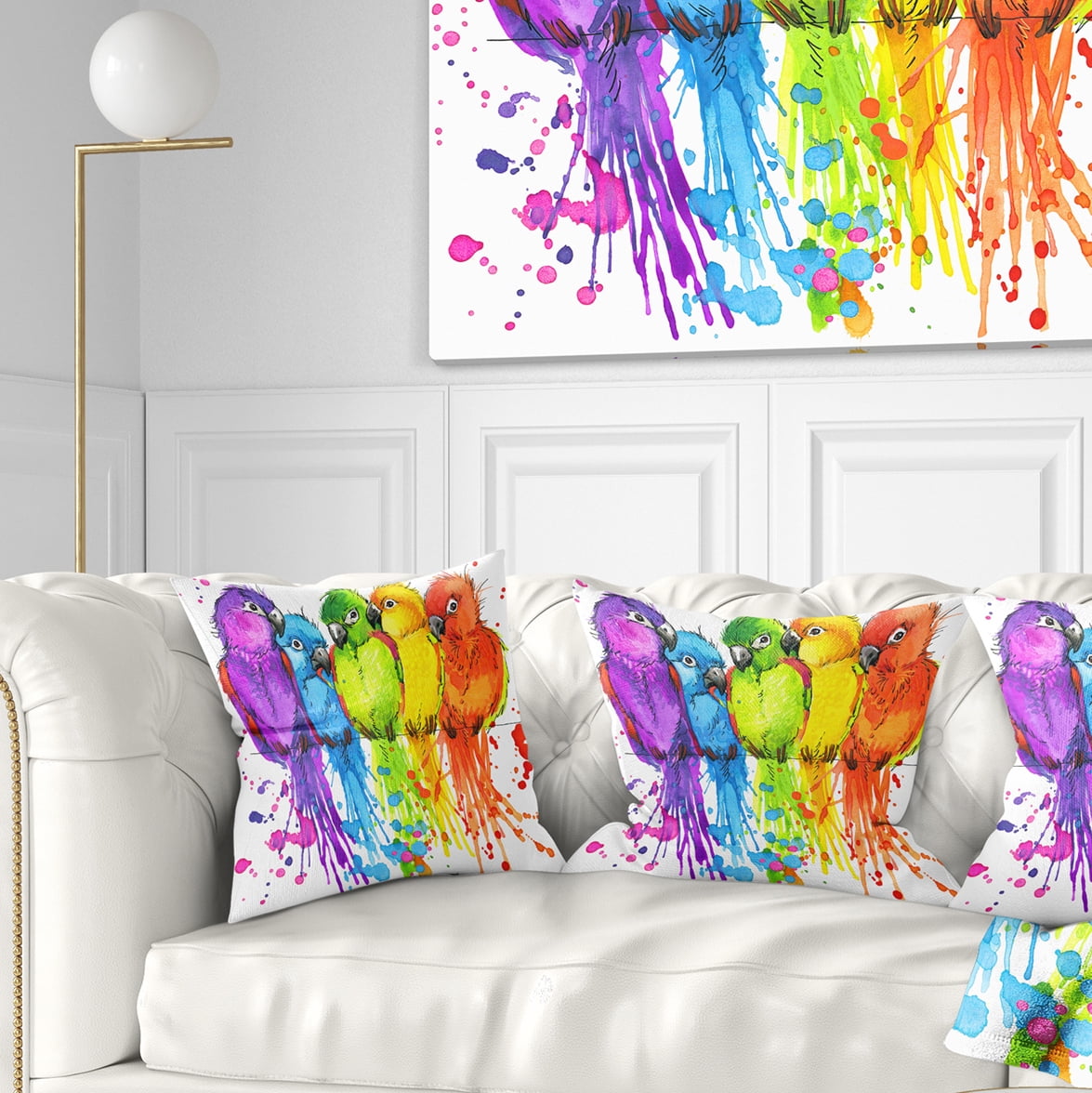 Designart Colorful Parrots Illustration - Animal Throw Pillow - 16x16
