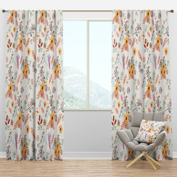 Designart 'Colorful Pastel Flowers With Floral Pretty Pattern' Bohemian & Eclectic Blackout Curtain Panel