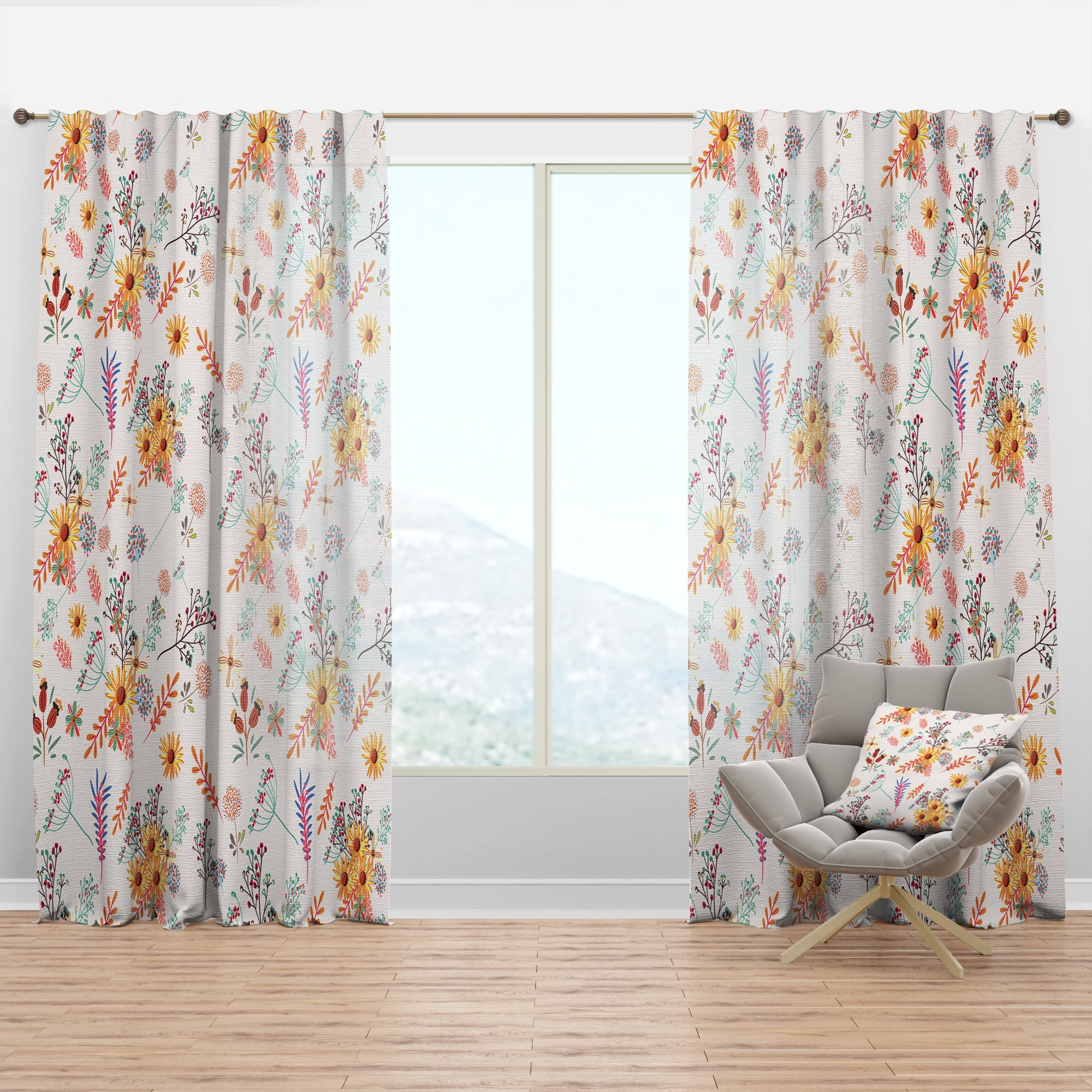 Designart 'Colorful Pastel Flowers With Floral Pretty Pattern' Bohemian & Eclectic Curtain Panel