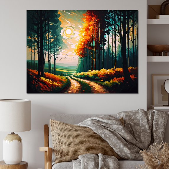 Designart "Colorful Path Through The Forest I" Landscape Forest Canvas Print
