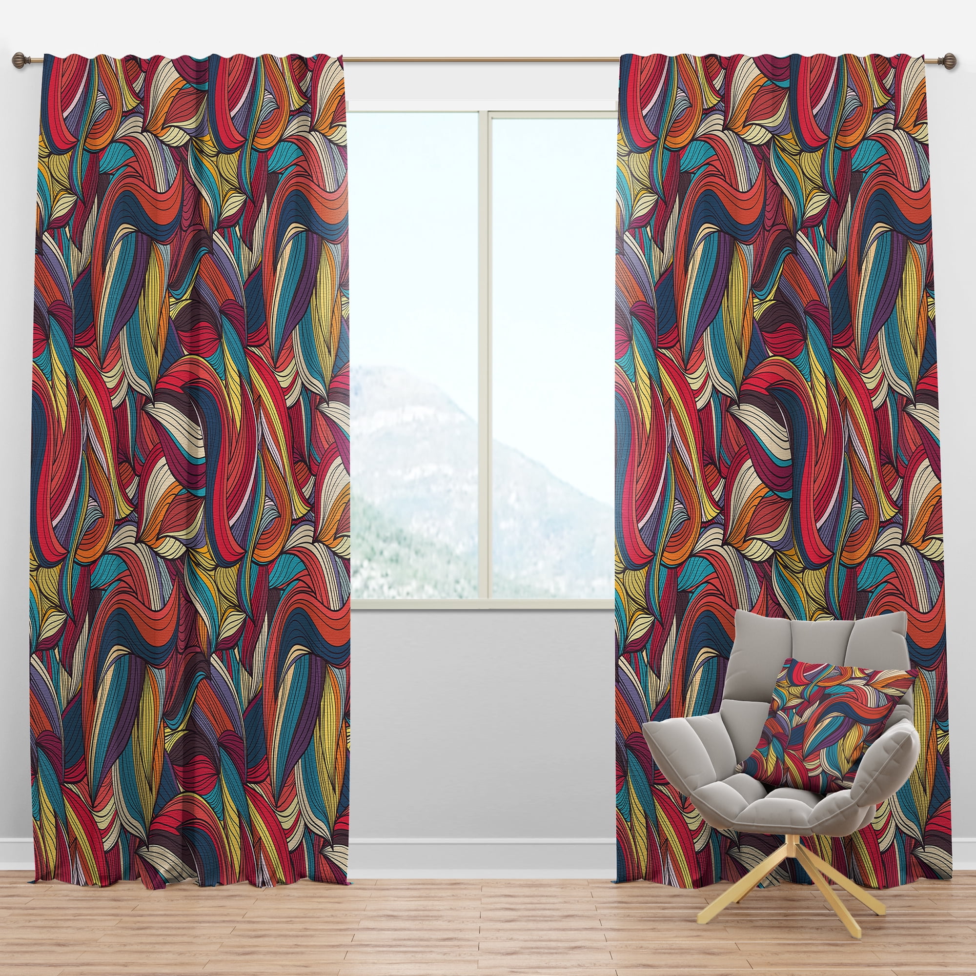 Designart 'Colorful Pattern Waves I' Modern & Contemporary Blackout Curtain Panel