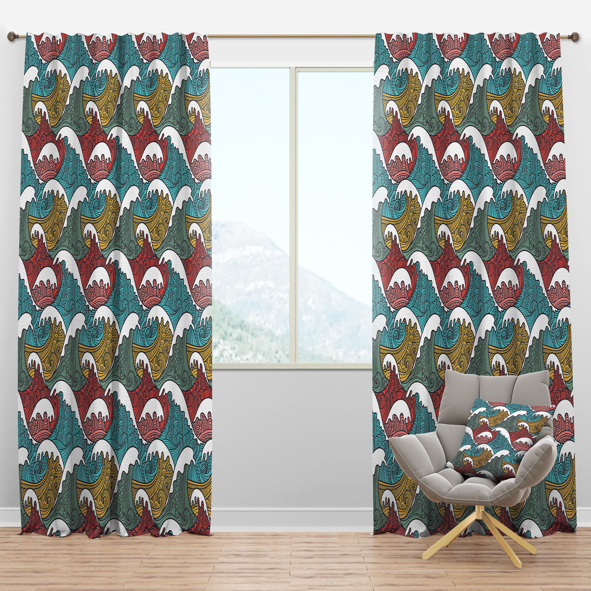 Designart 'Colorful Pattern Waves II' Nautical & Coastal Blackout Curtain Panel