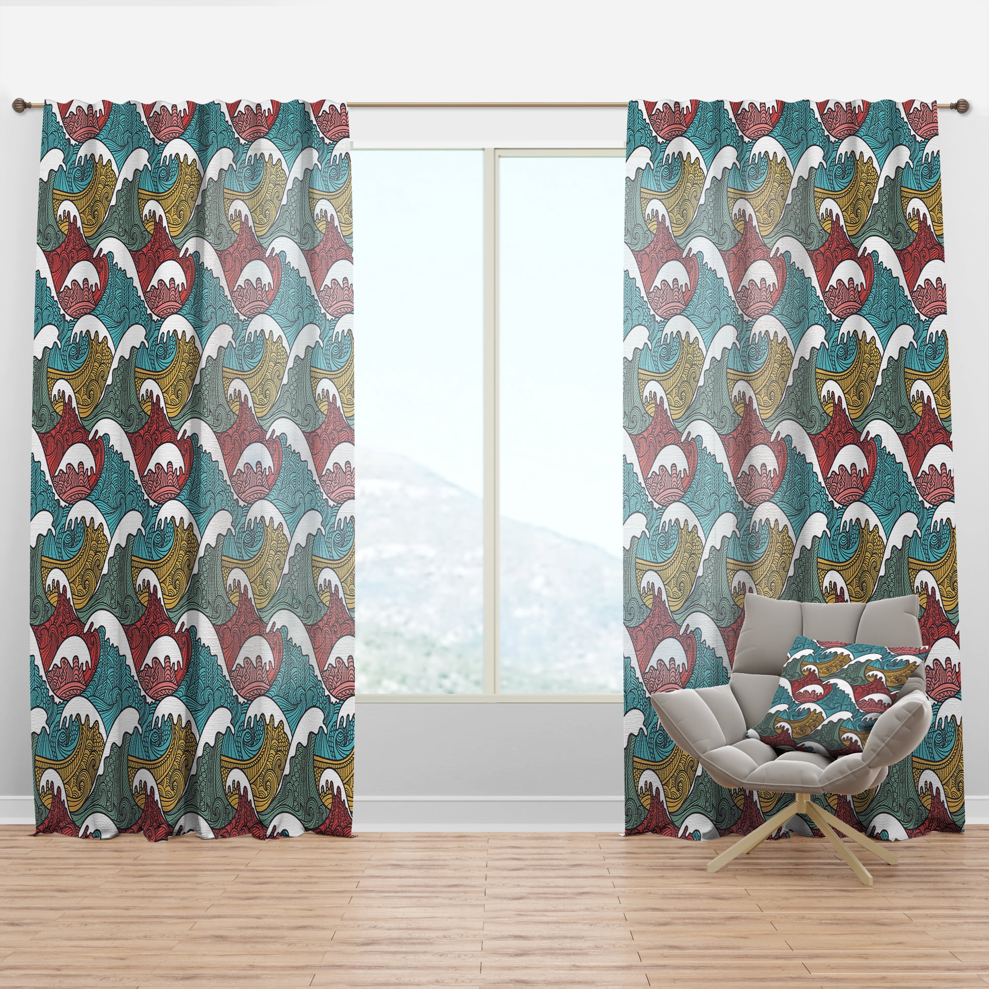 Designart 'Colorful Pattern Waves II' Nautical & Coastal Curtain Panel
