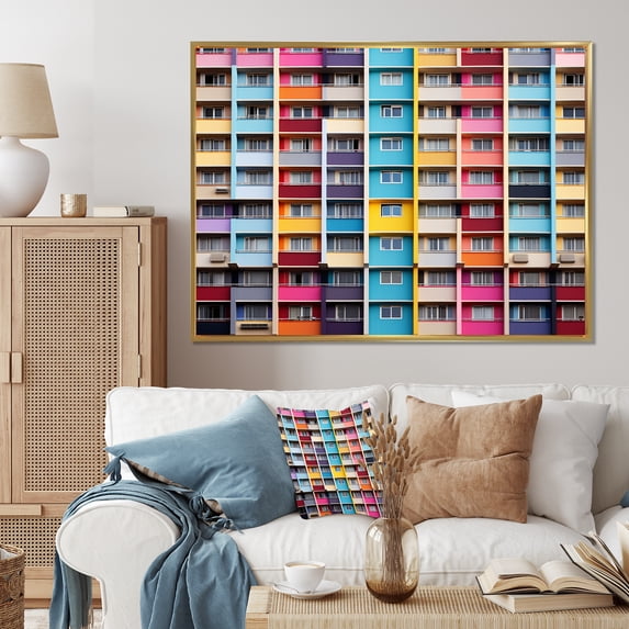 Designart "Colorful Patterns in the Cityscape II" Architecture Floater Framed Canvas Print