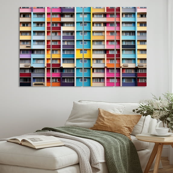 Designart "Colorful Patterns in the Cityscape II" Architecture Metal Wall Décor Set