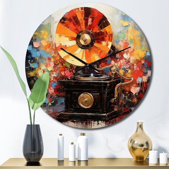 Designart "Colorful Phonograph composition" Music Oversized Wall Clock