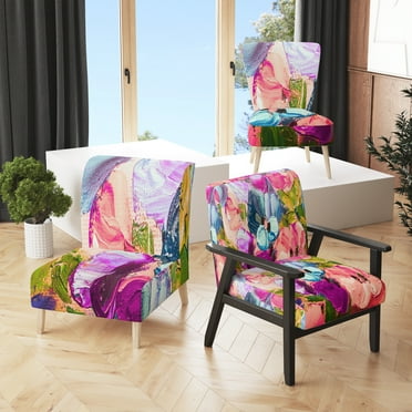 Designart "Colorful Pink Purple Flowers" Upholstered Traditional Accent Chair and Arm Chair