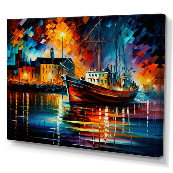 Designart Colorful Port With Fishing Boat II Canvas Wall Art