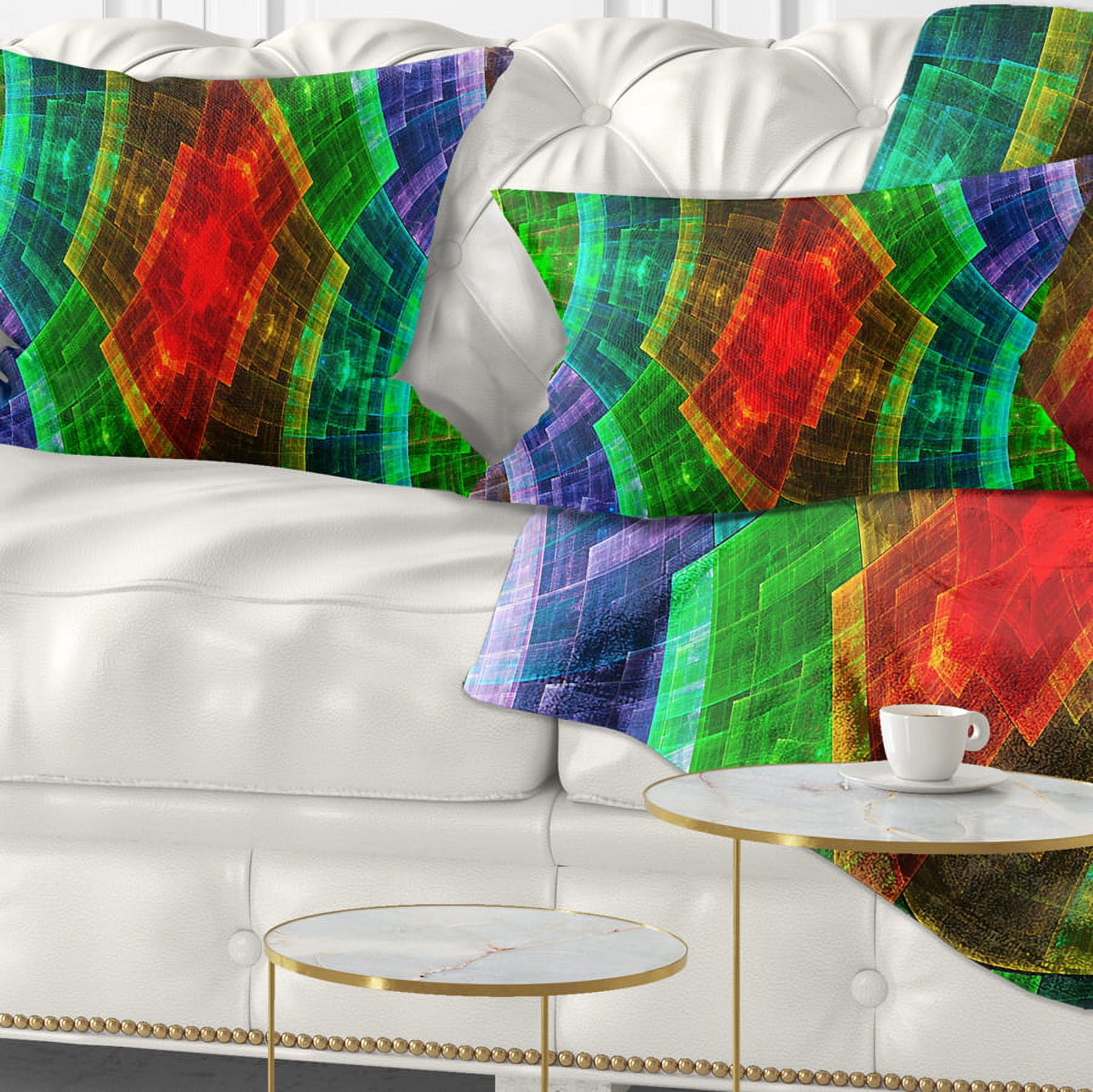 Designart Colorful Psychedelic Fractal Metal Grid - Abstract Throw Pillow - 12x20
