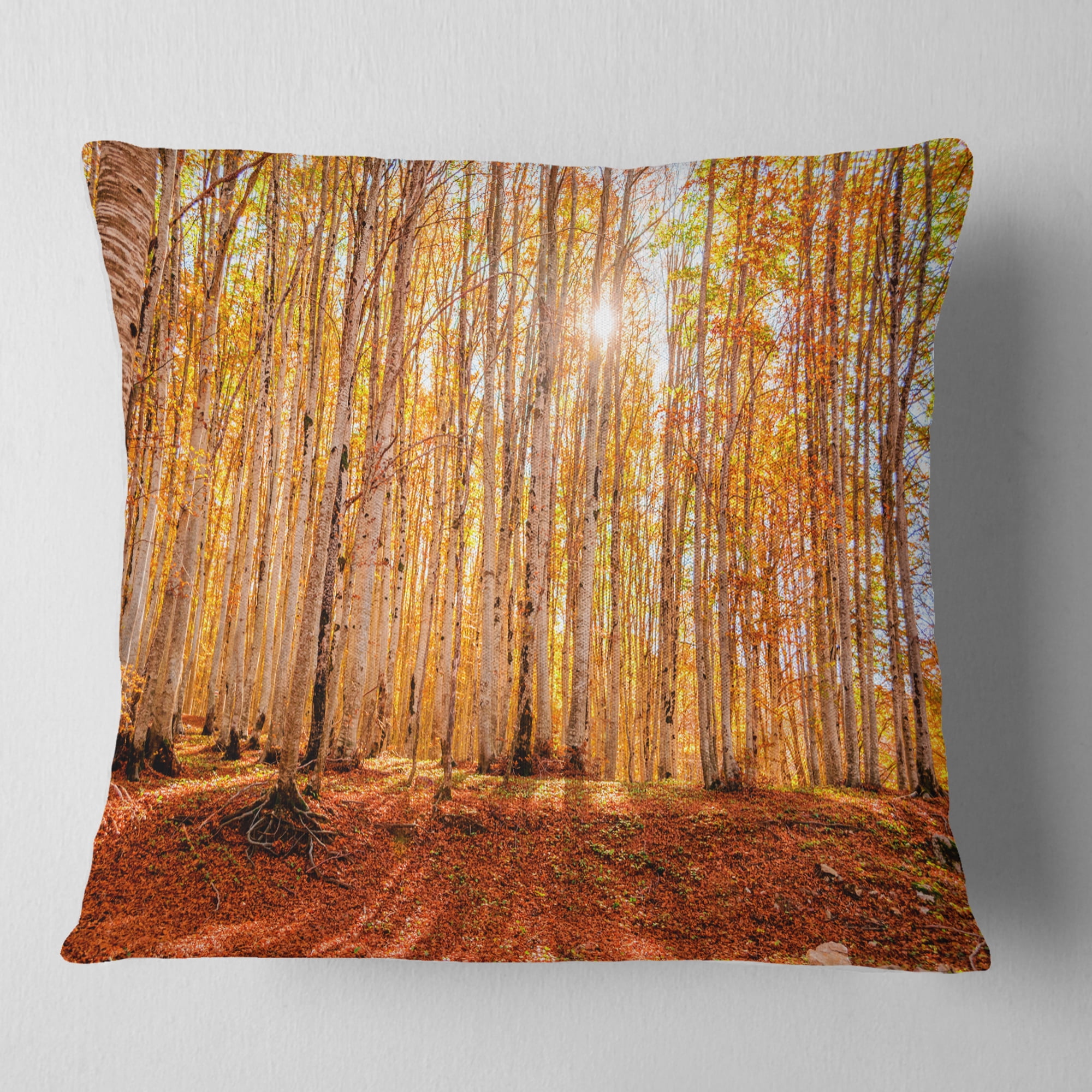 Designart Colorful Red Forest at Sunset - Modern Forest Throw Pillow - 16x16