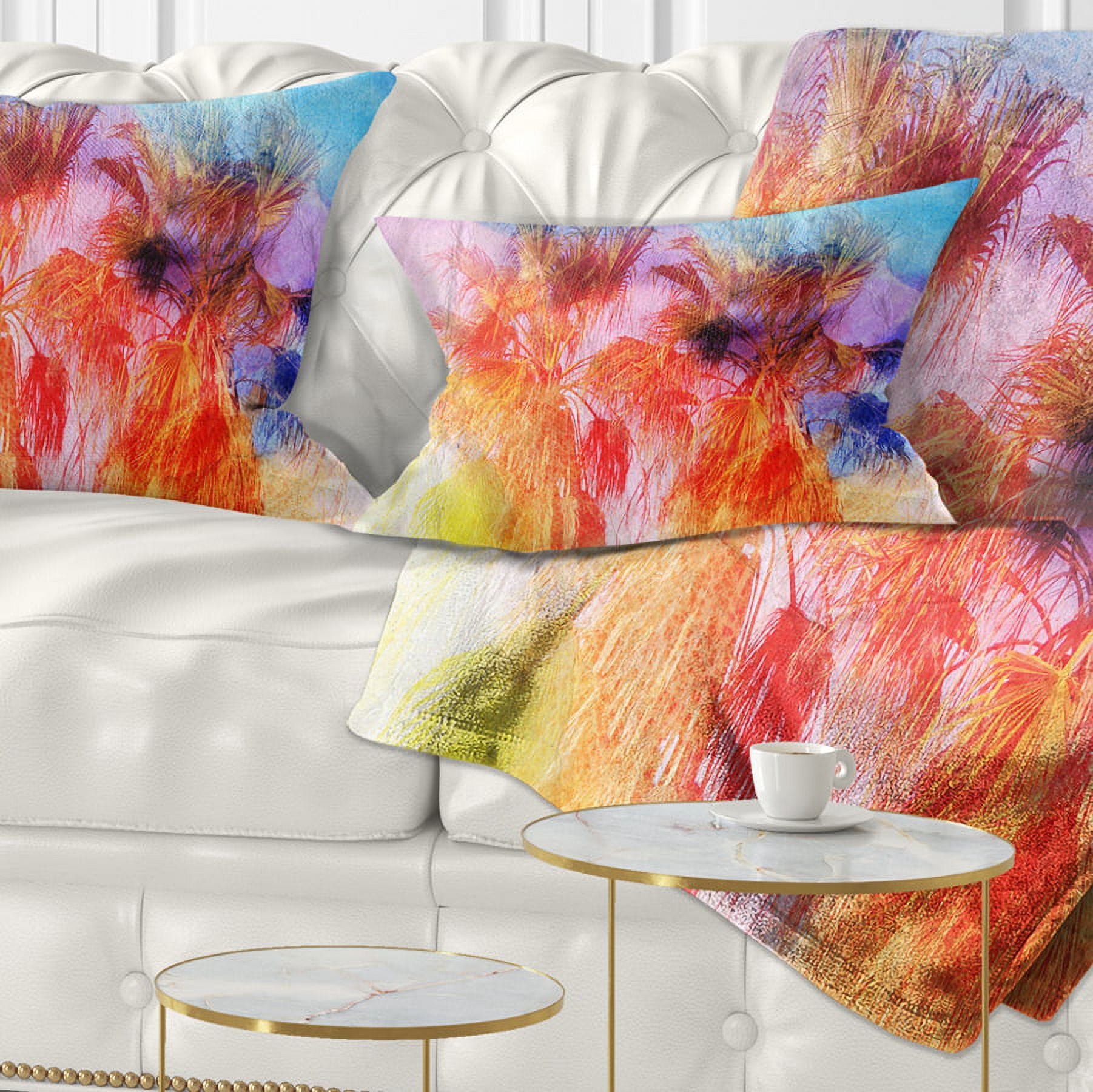 Designart Colorful Retro Palm Trees - Landscape Painting Throw Pillow - 12x20
