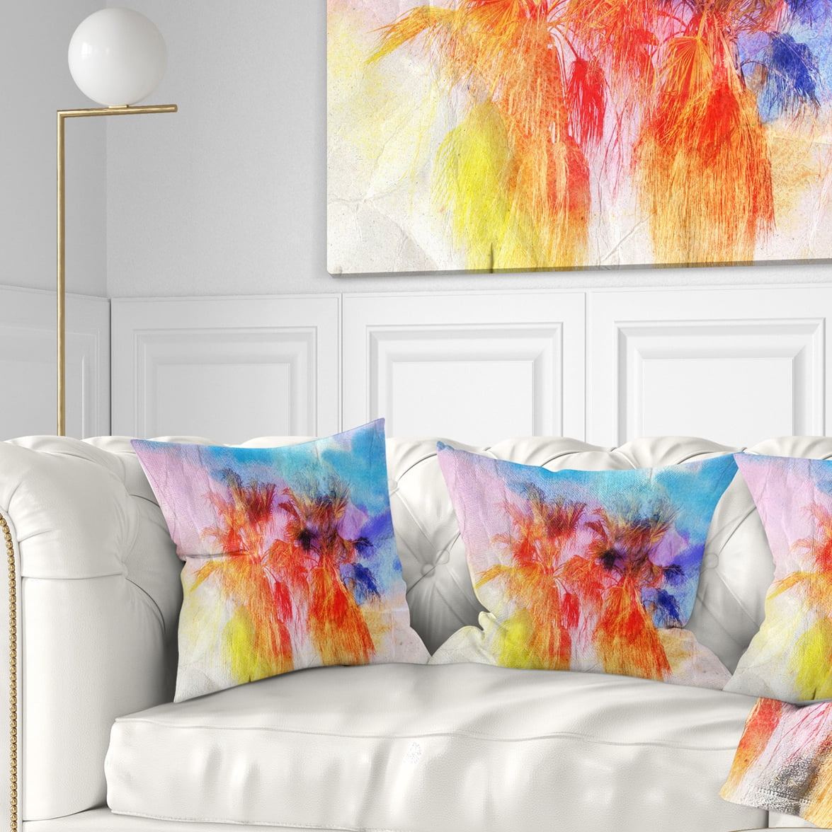 Designart Colorful Retro Palm Trees - Landscape Painting Throw Pillow - 18x18