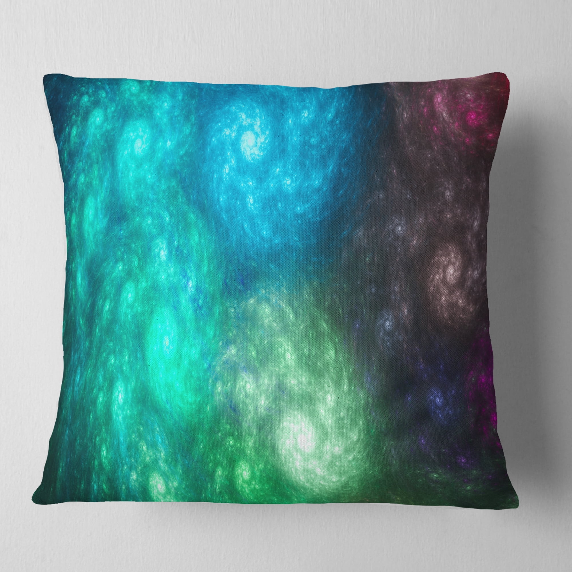 Designart Colorful Rotating Fractal Galaxies - Abstract Throw Pillow - 16x16