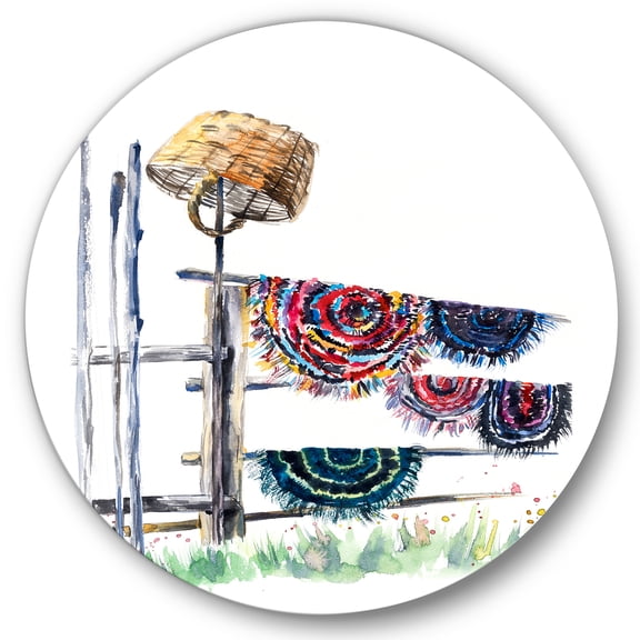 Designart 'Colorful Russian Rugs On Drying Line' Global Circle Metal Wall Art 23x23 - Disc of 23