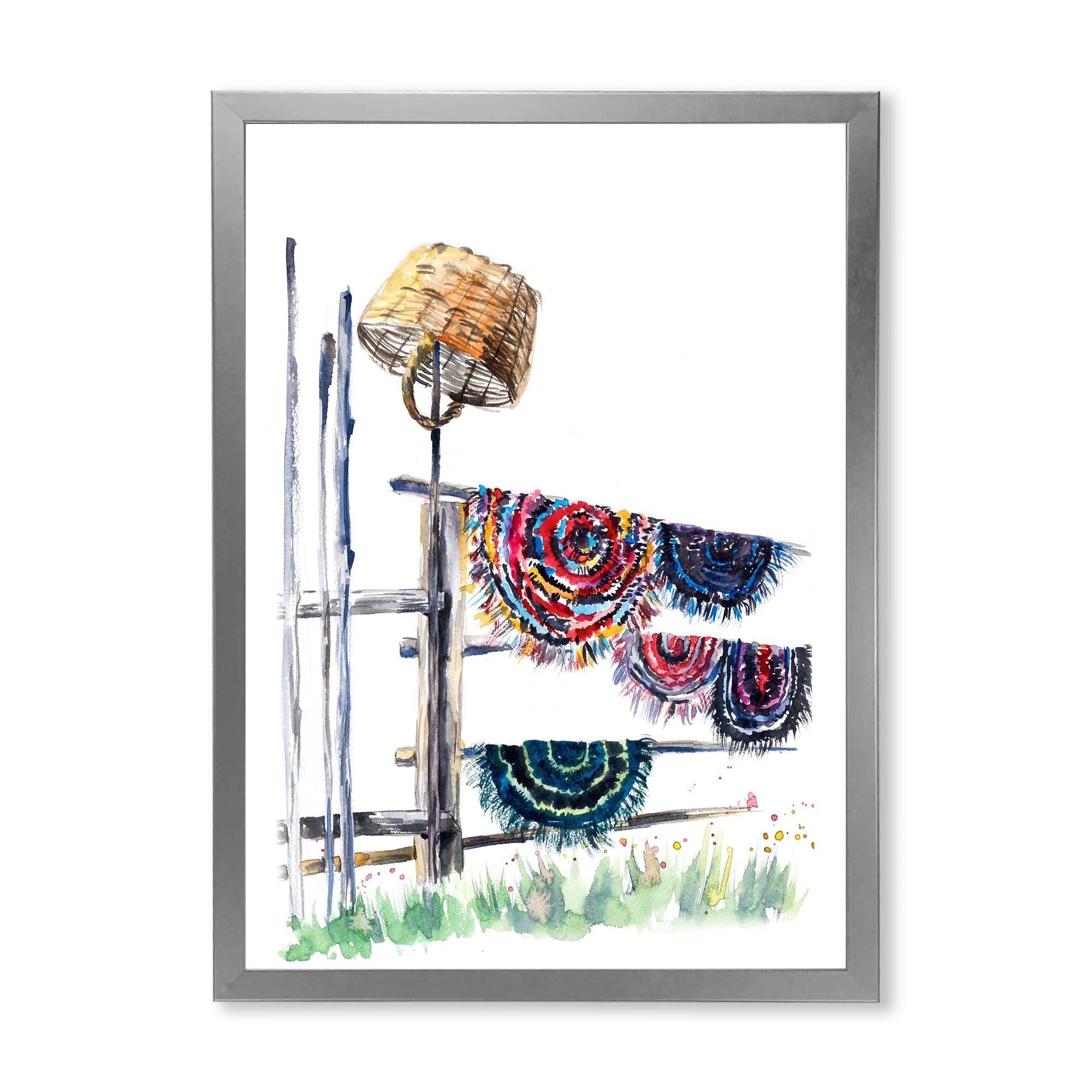 Designart 'Colorful Russian Rugs On Drying Line' Global Framed Art Print