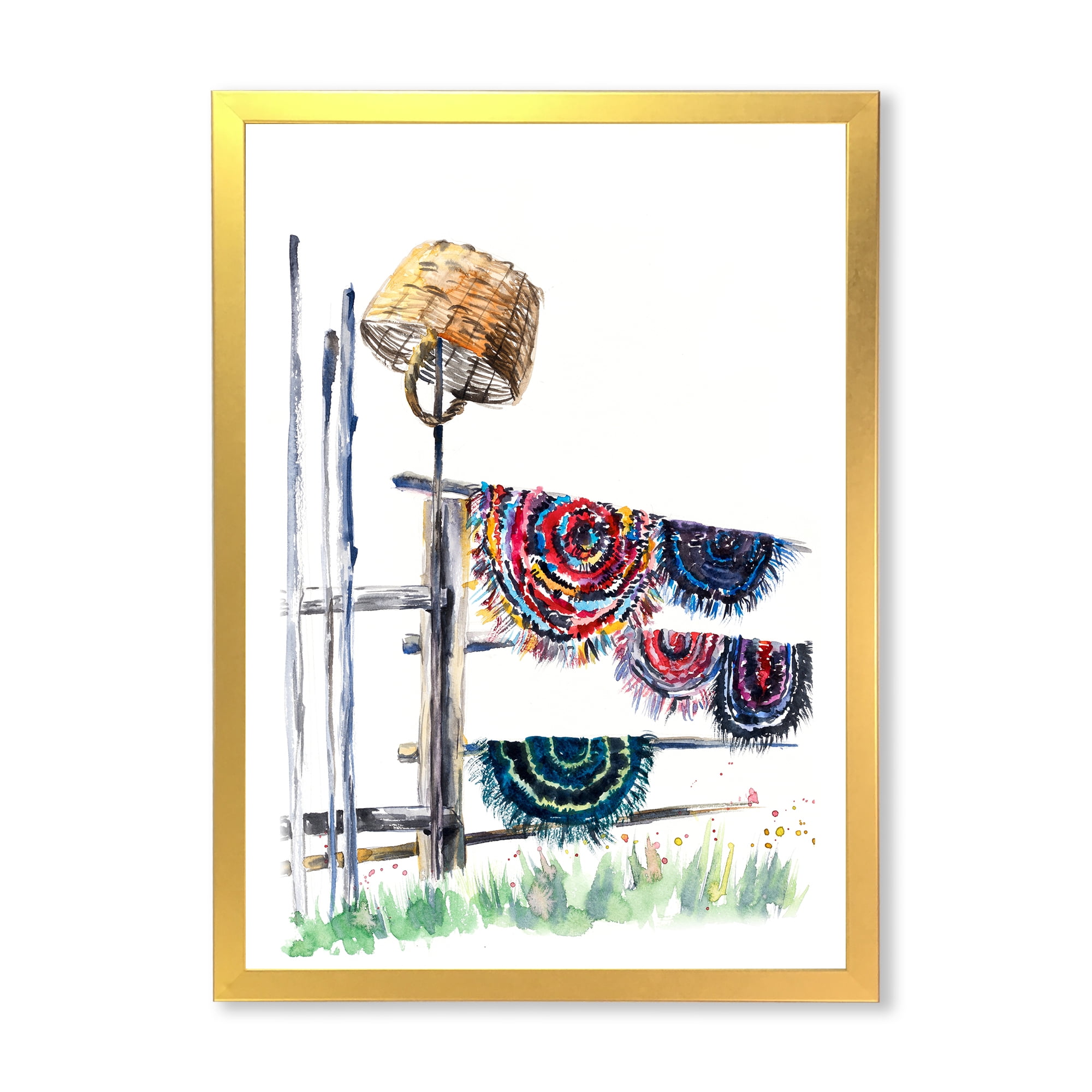 Designart 'Colorful Russian Rugs On Drying Line' Global Framed Art Print