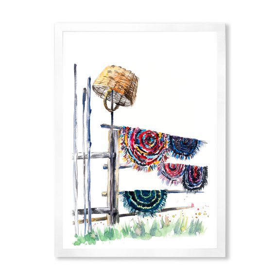 Designart 'Colorful Russian Rugs On Drying Line' Global Framed Art Print