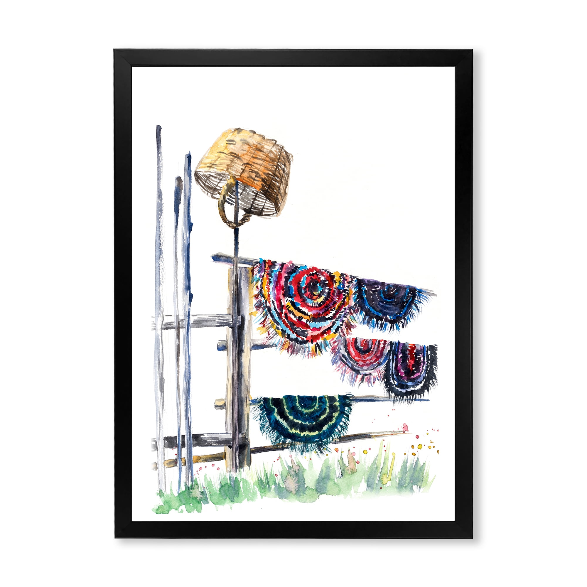 Designart 'Colorful Russian Rugs On Drying Line' Global Framed Art Print