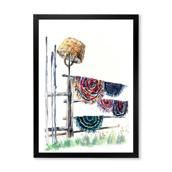 Designart 'Colorful Russian Rugs On Drying Line' Global Framed Art Print