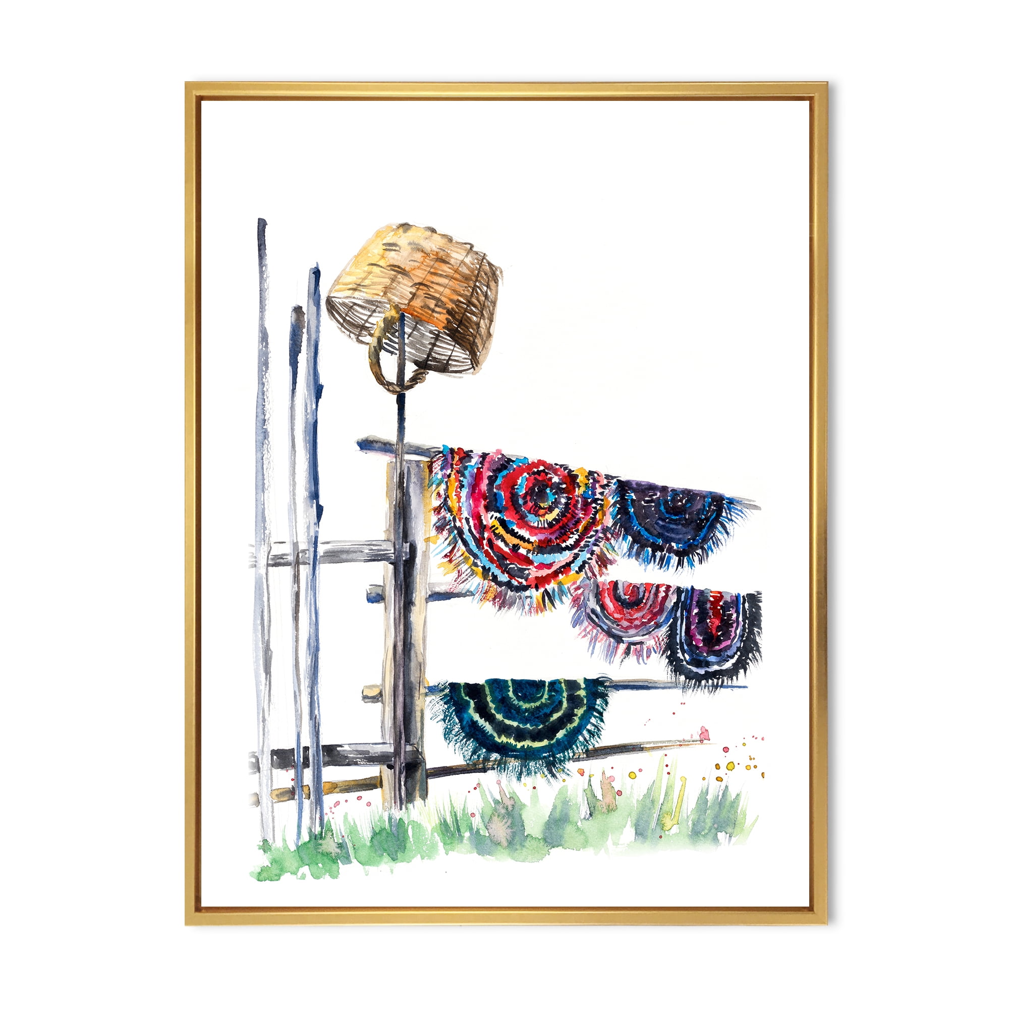 Designart 'Colorful Russian Rugs On Drying Line' Global Framed Canvas Wall Art Print