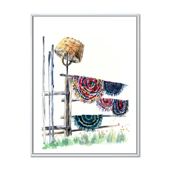 Designart 'Colorful Russian Rugs On Drying Line' Global Framed Canvas Wall Art Print
