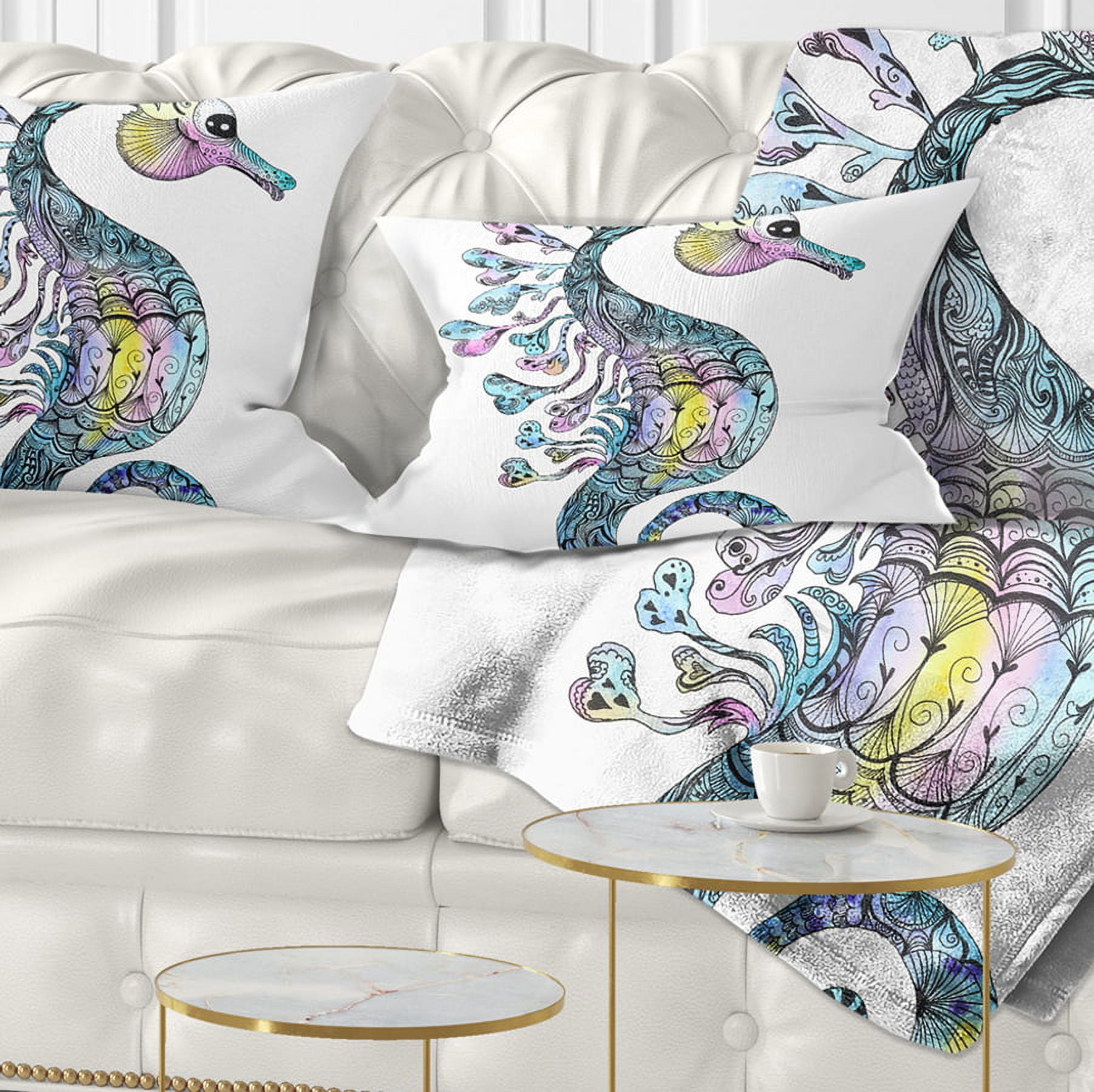 Designart Colorful Seahorse Watercolor - Animal Throw Pillow - 12x20