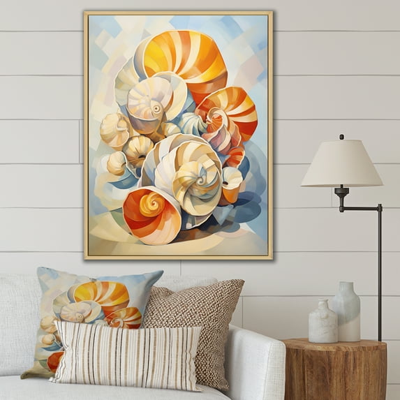 Designart "Colorful Seashells in Cubist Style" Animals Floater Framed Canvas Print