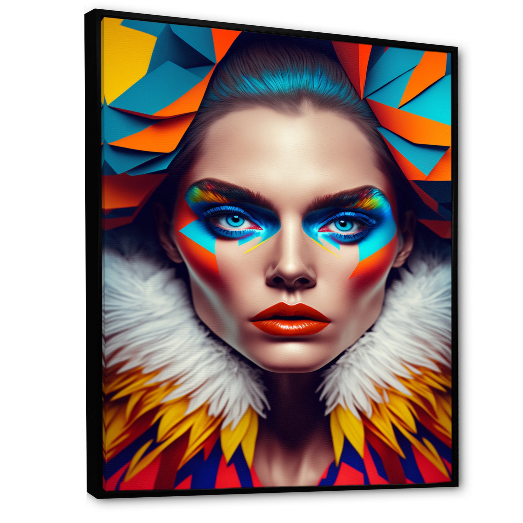 Designart Colorful Sensual Woman In Fur Coat I Floating Frame Wall Art