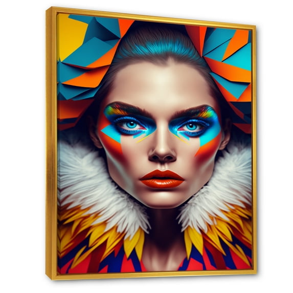 Designart Colorful Sensual Woman In Fur Coat I Floating Frame Wall Art