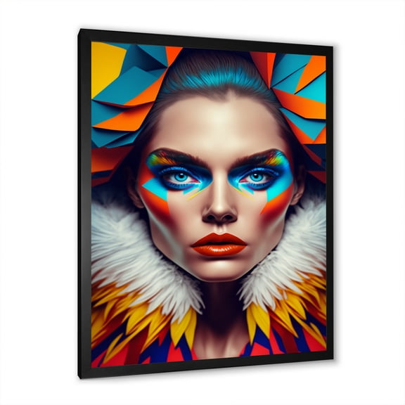 Designart Colorful Sensual Woman In Fur Coat I Framed Wall Art