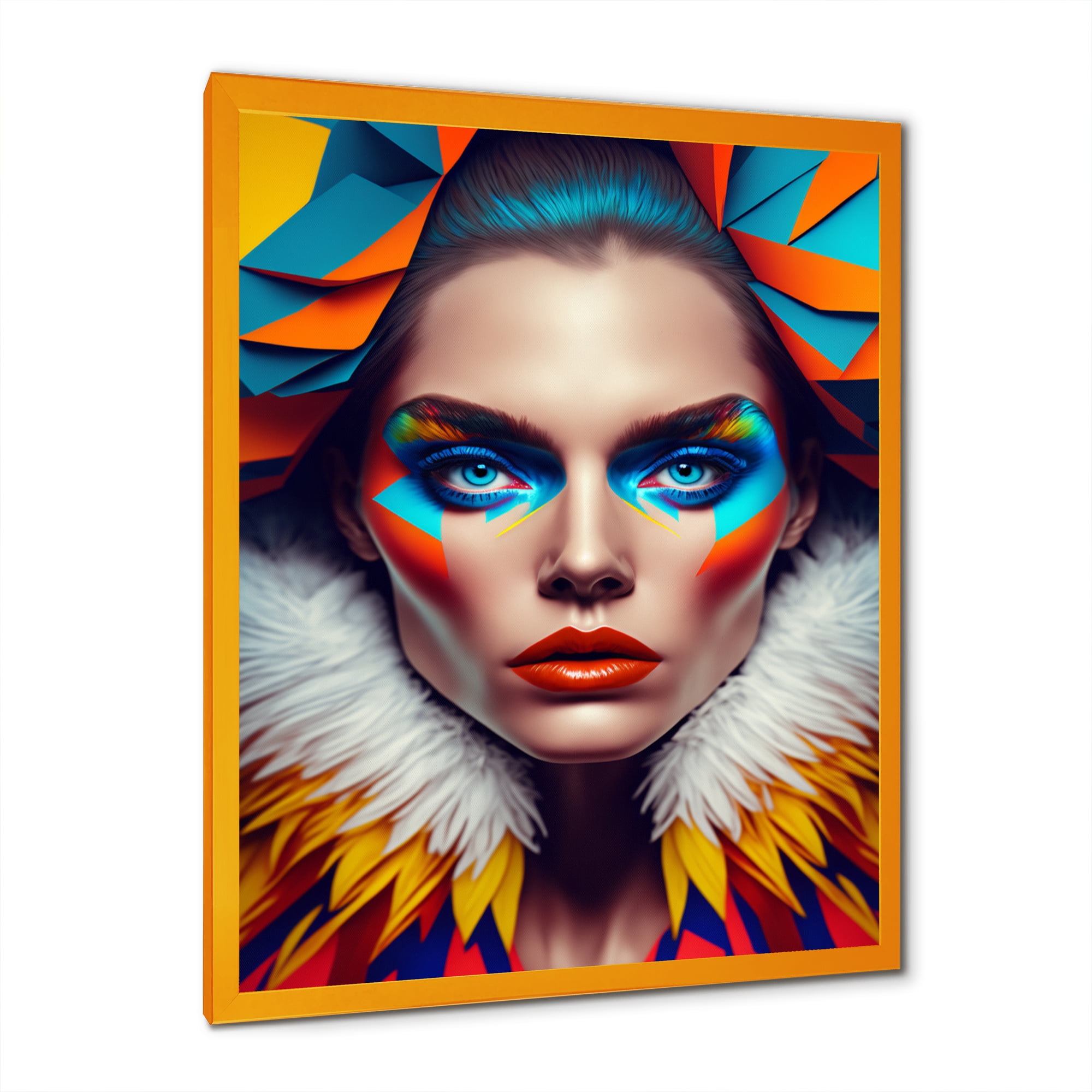 Designart Colorful Sensual Woman In Fur Coat I Framed Wall Art