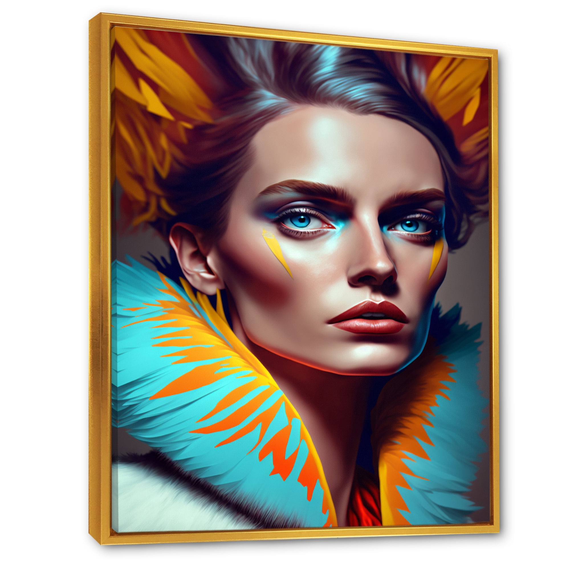 Designart Colorful Sensual Woman In Fur Coat II Floating Frame Wall Art