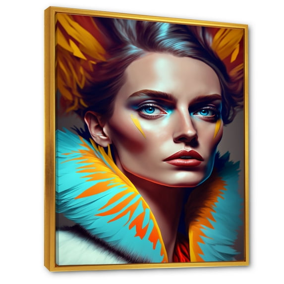 Designart Colorful Sensual Woman In Fur Coat II Floating Frame Wall Art