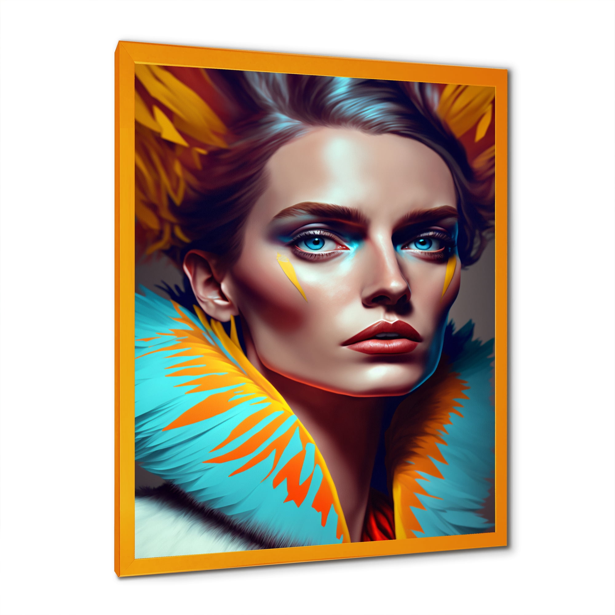 Designart Colorful Sensual Woman In Fur Coat II Framed Wall Art