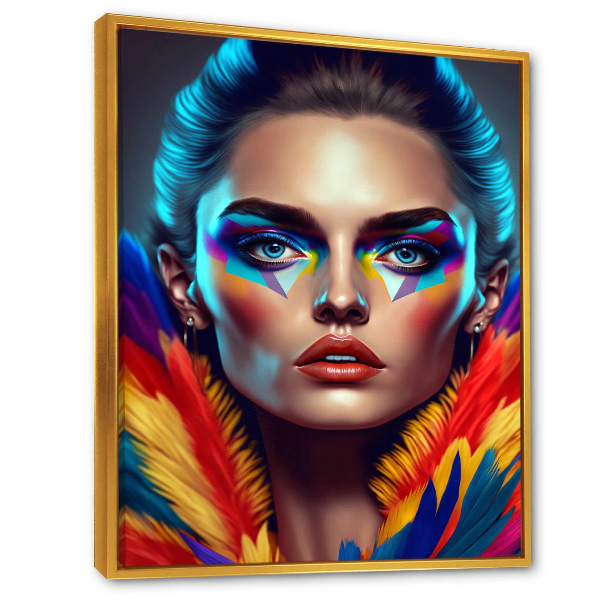 Designart Colorful Sensual Woman In Fur Coat III Floating Frame Wall Art