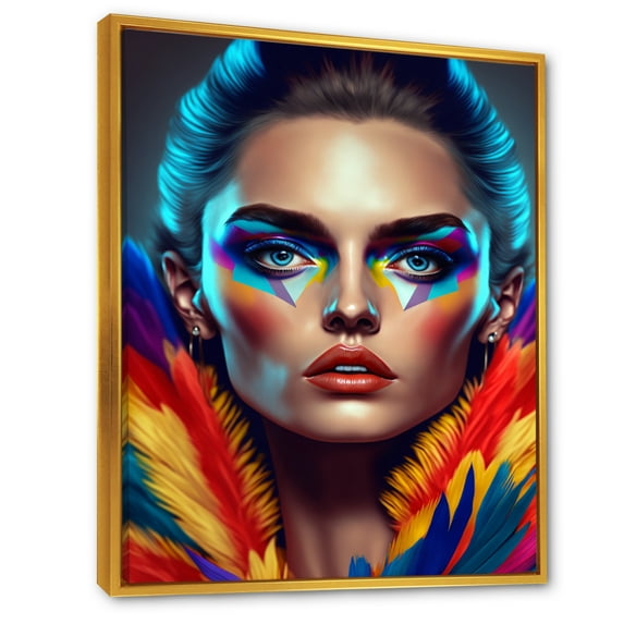 Designart Colorful Sensual Woman In Fur Coat III Floating Frame Wall Art