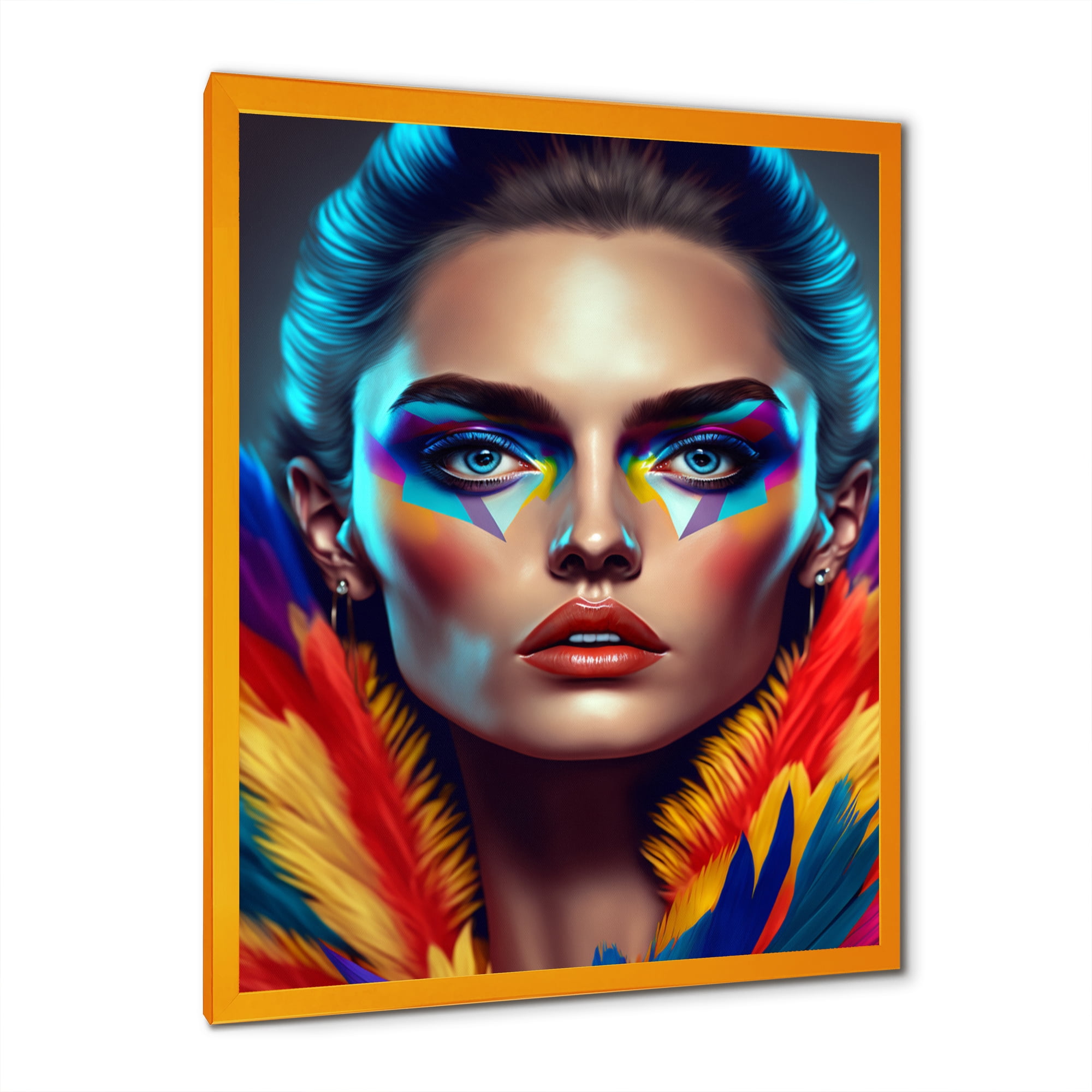 Designart Colorful Sensual Woman In Fur Coat III Framed Wall Art