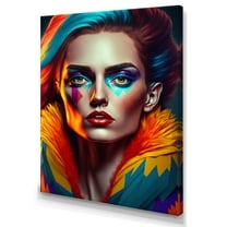 Designart Colorful Sensual Woman In Fur Coat IV Canvas Wall Art
