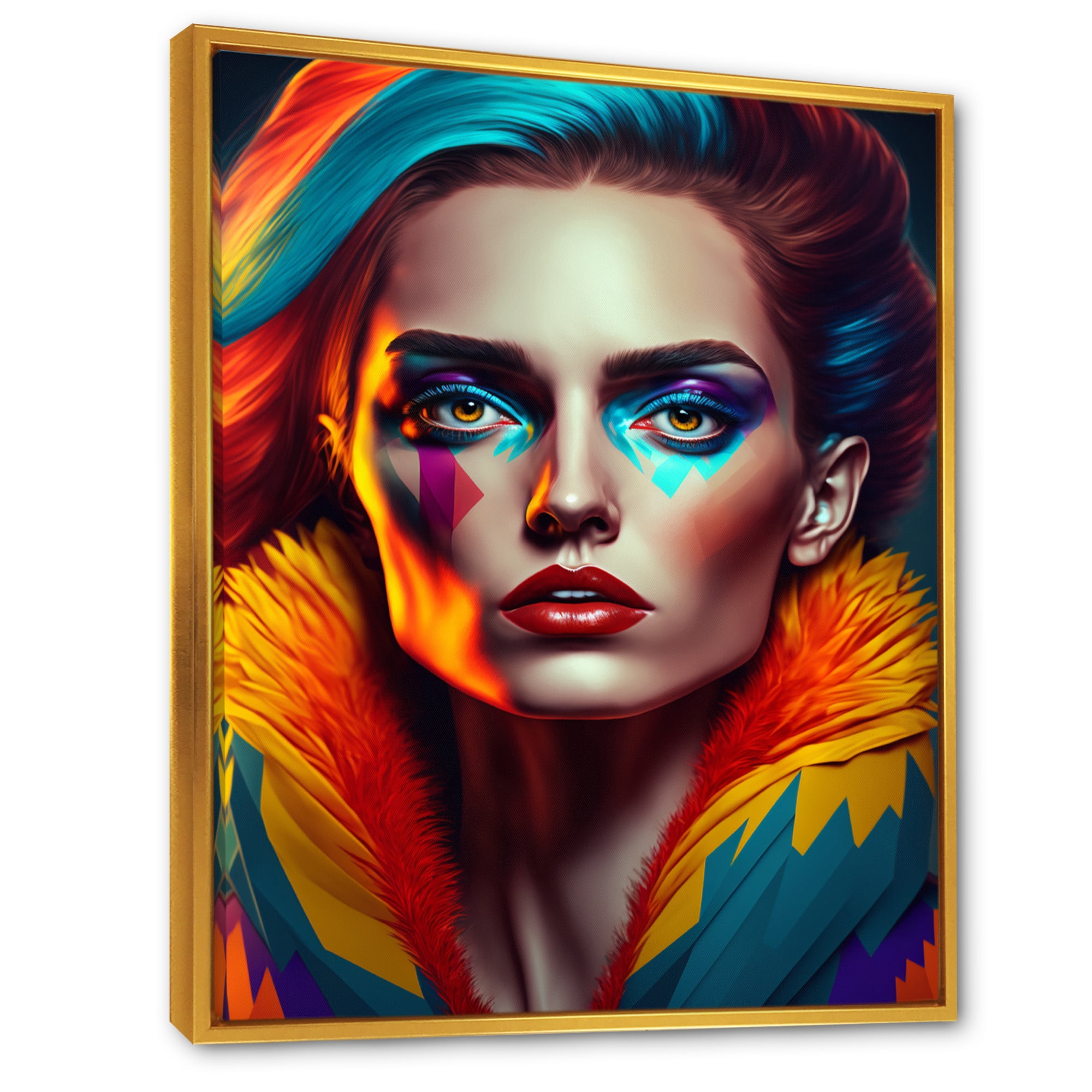 Designart Colorful Sensual Woman In Fur Coat IV Floating Frame Wall Art